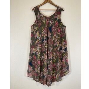 Boho Royal Paisley Womens One Size Olive Pink Floral Patchwork‎ Layered Dress